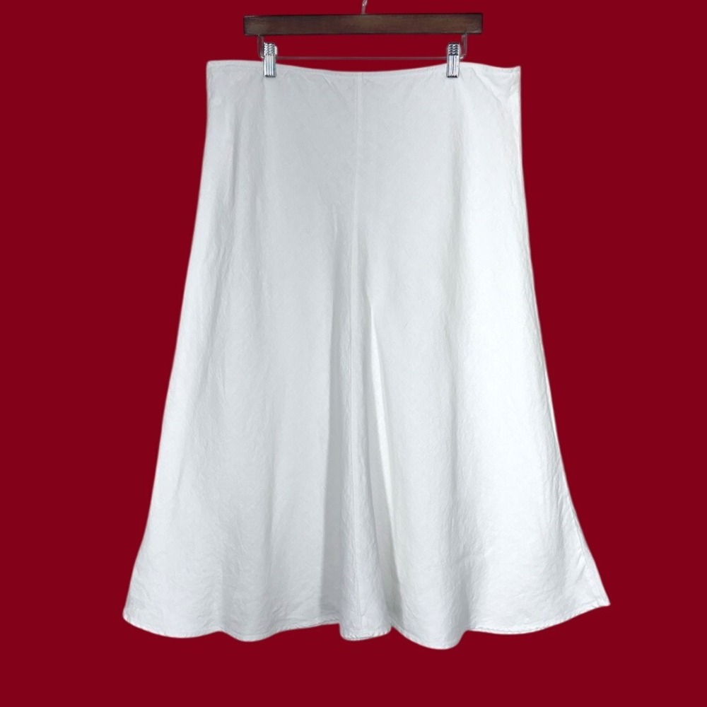 Eileen Fisher FLAWED Womens Midi Skirt XL White Linen A-Line Minimalist Coastal